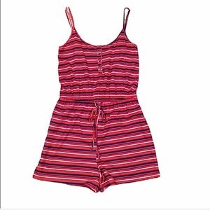 SO red Henley with blue stripes pull on romper
